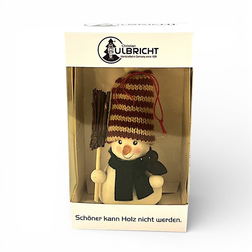 VTG Christian Ulbricht Bobblehead Snowman W/Broom Ornament #150406 Rare